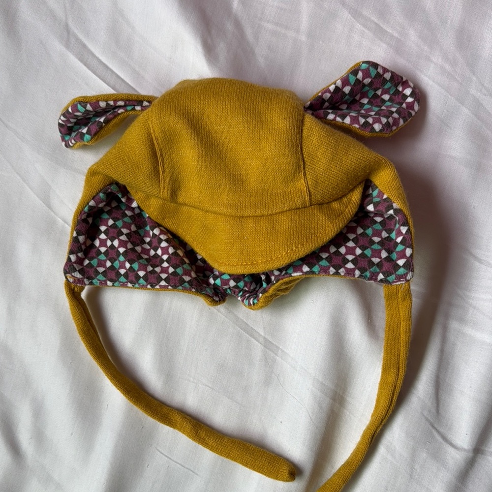 Baby Mustard Yellow Bonnet with Patterned Lining